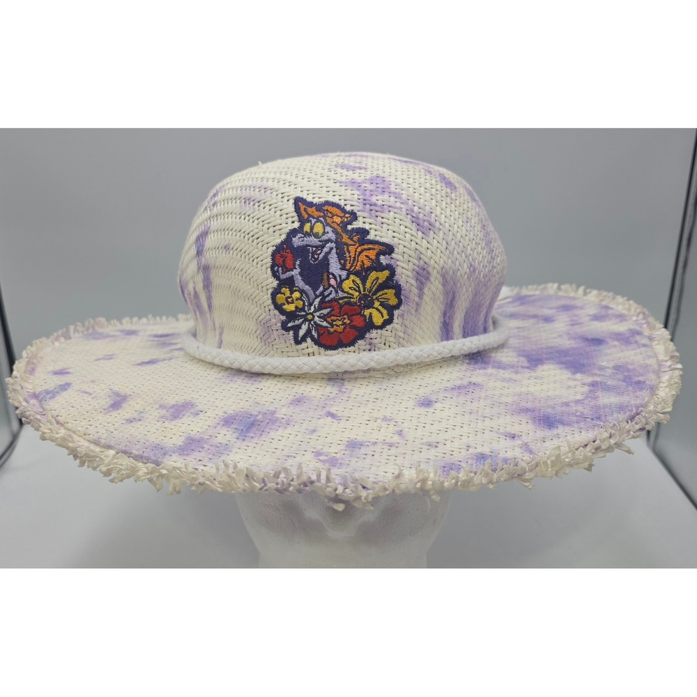 Disney Figment Flower & Garden Festival Straw Sun Hat Women Sz 7 Purple‎ Tie Dye